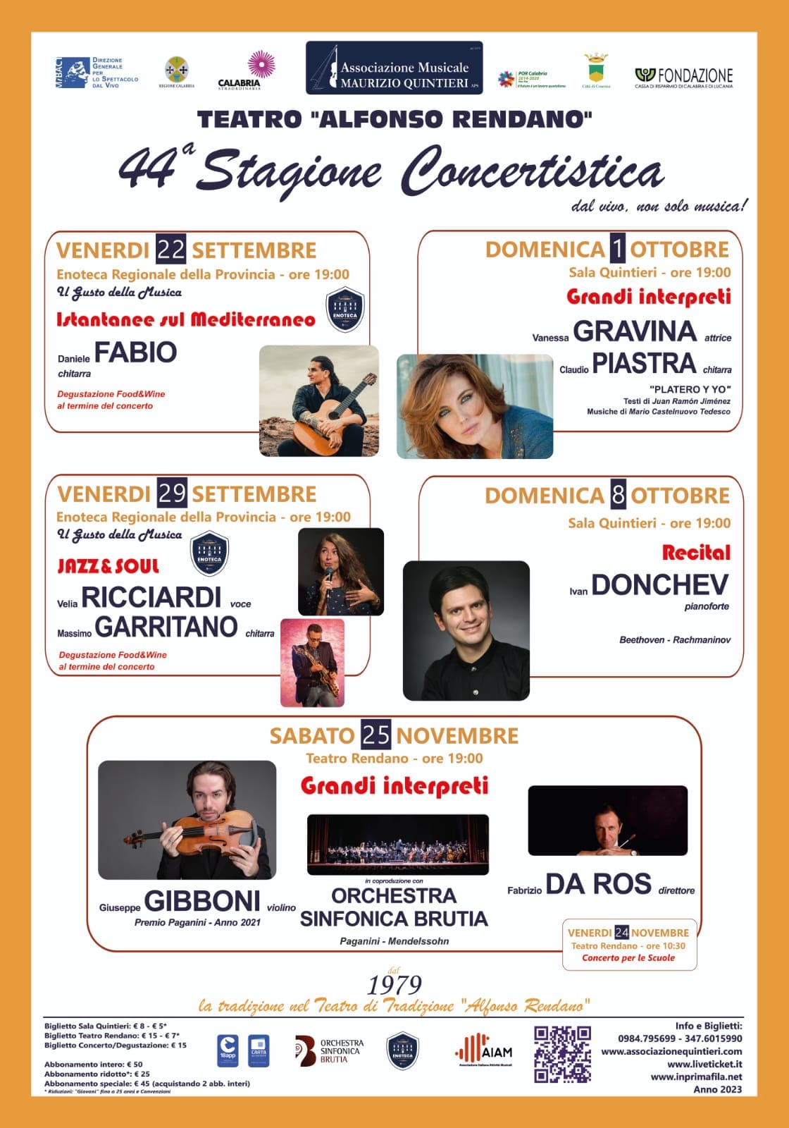 Programma della 44ma stagione concertistica dell'associazione musicale Maurizio Quintieri di Cosenza