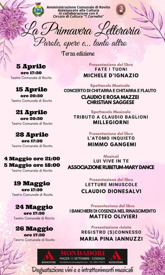 terza edizione rassegna "Primavera letteraria" a Rovito